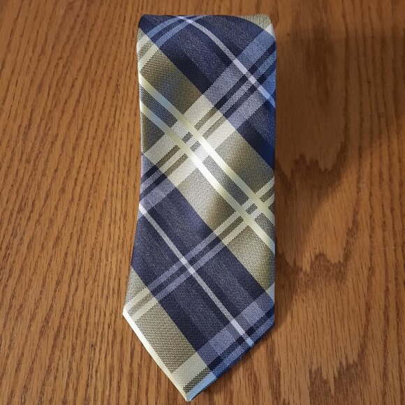 Van Heusen Gold & Blue Striped Tie – Classic Silk Blend for Men - Picture 1 of 4